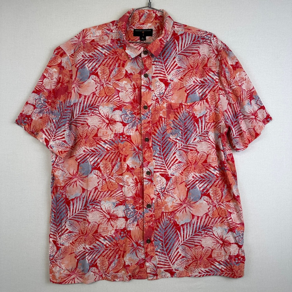 Margaritaville Tropical Hibiscus Shirt Men's Large Red Excellent Rayon‎ - Picture 1 of 11